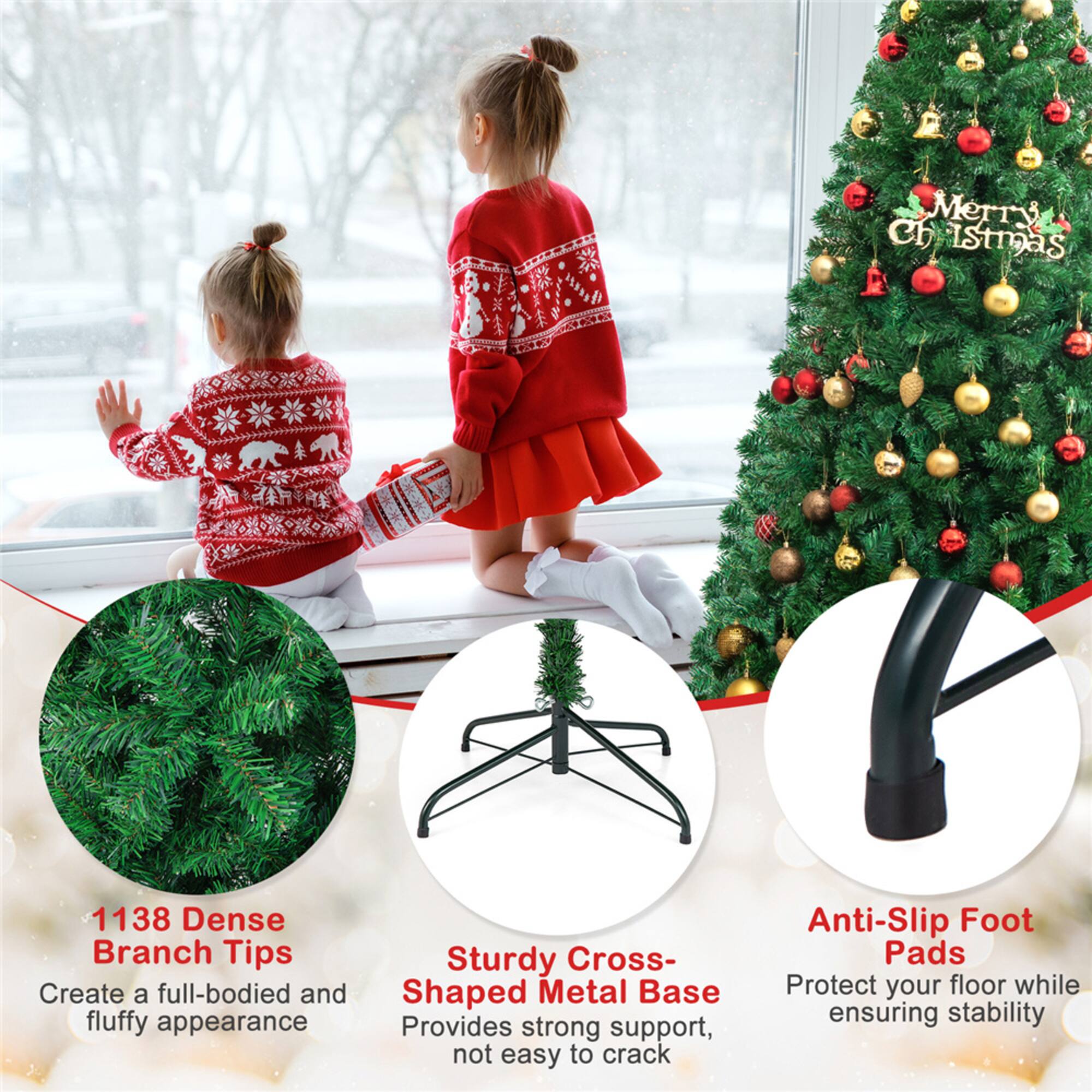 Costway 8ft. Unlit Green Pine Artificial Indoor/Outdoor Christmas Tree with Stand